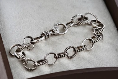 Lagos Womens Sterling Silver Signature Caviar Alternating Link 7.5" Bracelet - Image 1 of 4