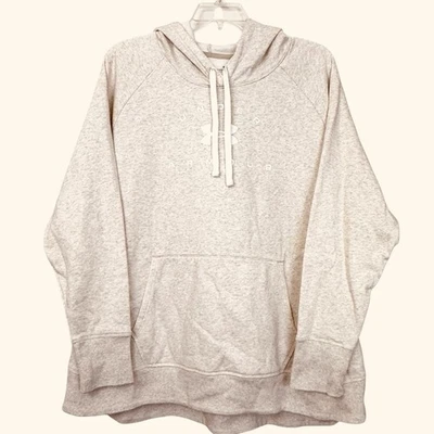Under Armour Womens 3X Fleece Hoodie Spell Logo Pullover Cream Pockets Round Hem - Image 1 of 4