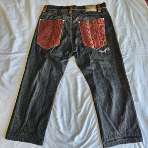 Coogi Y2K Wide Leg Denim Black Jeans Mens Size 40x34”  (40x29 act.) RARE RED - Picture 1 of 13