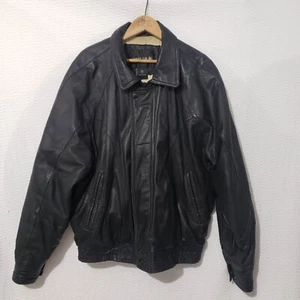 Pierre Cardin Black Leather Bomber Zip Jacket Coat Quilt Lined M - Picture 1 of 15