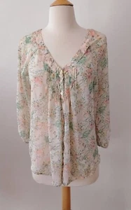 Blusa para mujer Lauren Conrad LC M semi transparente estampado floral pastel manga 3/4 - Imagen 1 de 6