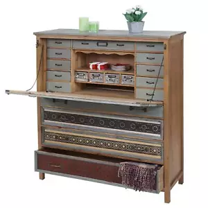 Sekretär HWC-A43, Schrank, Tanne Holz massiv Vintage Patchwork 113x99x36cm - Bild 1 von 7