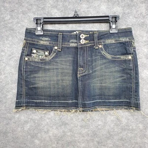 Miss Me Skirt Women's Size Small Blue Denim Mini Y2K Camo Distressed Embellished - Picture 1 of 13