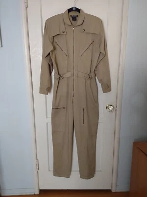 Khaki Jumpsuit Military Cargo Safari Style Medium 80's 90's Vintage Ladies  - Image 1 of 4