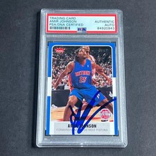 2007-08 Fleer #2 Amir Johnson Signed Card AUTO PSA Slabbed Pistons