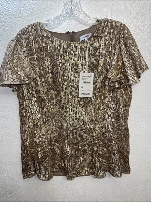Nuevo con etiquetas Top Parker Swifty Talla Mediana Fiesta Mangas Acampanadas Cuello Redondo Metálico Dorado Foto 1 de 4