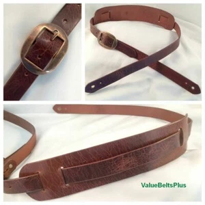 Stunning 1 inch Guitar Strap Distressed Leather Vintage Style w/Shoulder Pad - Picture 1 of 11