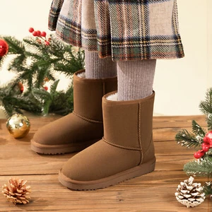 Kids Boys Girls Snow Boots Genuine Sheepskin Fur Lined Winter Warm Mid Calf Boot - Picture 1 of 69