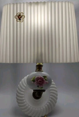 VTG Floral Plastic Shade Ceramic Base Wall Sconce 1950's Tested - Image 1 of 4