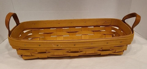 Longaberger Bread Bakery Long Basket with Leather Handles Cover