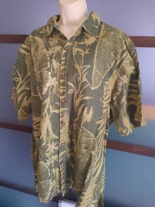 Kahala Hawaiian Shirt Button Up Short Sleeve Sz L Palm Fronds Tropical Khaki - Picture 1 of 5