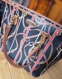 ♡LAUREN RALPH LAUREN Suffolk Ashley Tote Medium Black, Equestrian Theme, NWT - Picture 1 of 20