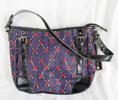 Bolso de Hombro Nine & Co Rojo, Negro y Púrpura Geométrico Texturizado Vinilo Imitación Patente Foto 1 de 4