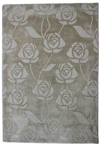 Transitional Hand-Tufted Wool Area Rugs For Living Room Floral Gray Carpet 5x8ft