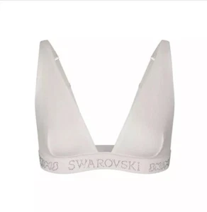 SKIMS x SWAROVSKI - COTTON RIB PLUNGE BRALETTE Medium) Marble White NEW IN BOX - Picture 1 of 4