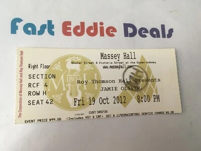 2012 JAMIE OLIVER USED TICKET STUB TORONTO APPEARANCE MASSEY HALL FOOD NETWORK - Image 1 of 2