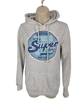 Womens Superdry Grey Marl Retro Logo Casual Hoodie Jumper Sweater Size Xsmall Xs • 14.66€