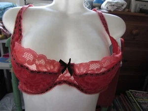 Sexy Red Lace Balcony Bra with black ribbon trim size 36B by Silhouette - Picture 1 of 9