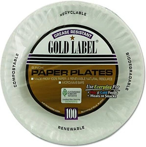 AJM Packaging 9" Paper Plates CP9GOEWH Gold Label Coated, White, 1000/Case - Picture 1 of 4