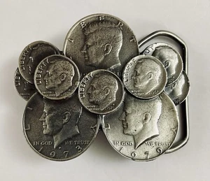 Coin Cluster Belt Buckle Half Dollars & Dimes 1979 Great American Buckle Co. USA - Picture 1 of 14