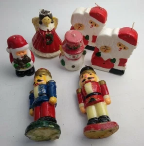 Vintage Molded Christmas Candles Lot 7 Nutcracker Santa Snowman Angel - Picture 1 of 3