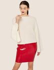 Ax Armani Exchange Croped Flare Sleeve Sweater Mock Neck Pullover White Xs  S