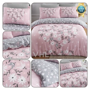 Floral Heart Printed Duvet Set Pink Quilt Cover Bedding & Pillowcases All Sizes - Picture 1 of 20