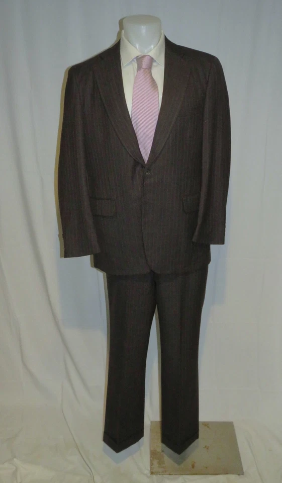 Paul Stuart Vintage Custom Made Brown Striped Two Button Suit 42R - Image 1 of 4