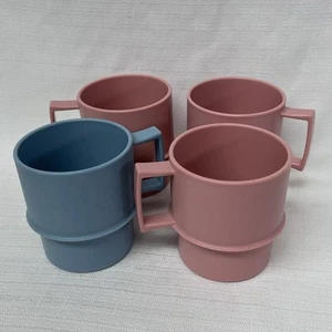 Set of 4 Vintage Tupperware Stackable Coffee Mugs Blue Pink #1312 - Picture 1 of 7