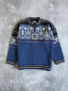 Dale of Norway 100% Wool Men’s Sweater Jumper Fair Isle 1/4 Half Zip Neck Size L - Picture 1 of 13