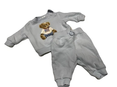 Polo Bear Fleece Sweatshirt & Pant Set Baby Blue Size 3M - Image 1 of 4