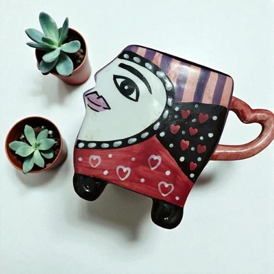 Ganze Vintage Bella Casa Heart Abstract Face Mug MCM Hand Painted Art Pottery - Image 1 of 4