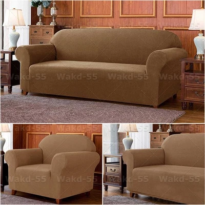 1/2/3/4 Seater Slipcover Solid Sofa Covers Stretch Couch Furniture Protector - Image 1 of 4