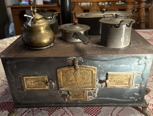 1890-1900’s Antique German Tin Stove Fabulous Little Kids Toy Stove - Picture 1 of 24