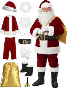 Deluxe Santa Claus Costume for Men - 11PC Xmas Outfit for Cosplay - Picture 1 of 12