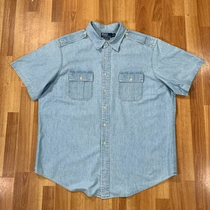 Ralph Lauren Denim Shirt Mens 2XL Blue Short Sleeve Button Up Front Pockets - Picture 1 of 8