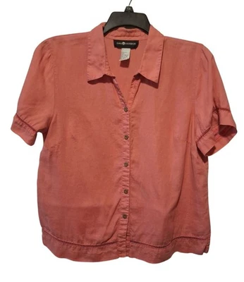 Sag Harbor Womens 100% Linen Button-Up Short Sleeve Blouse Size 16 Coral Color - Image 1 of 4