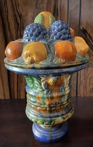 Centrotavola frutta vintage metà secolo maiolica ceramica coperchio 15 x 9 RARO - Foto 1 di 17