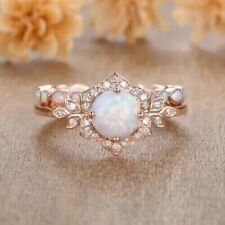 3.50 Ct Round Lab-Created Fire Opal Wedding Bridal Ring Set 14K Rose Gold Plated