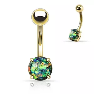 Anillo Vientre Ópalo Brillo Oro IP Verde Punta Oscura Gema No Cuelga - Imagen 1 de 3