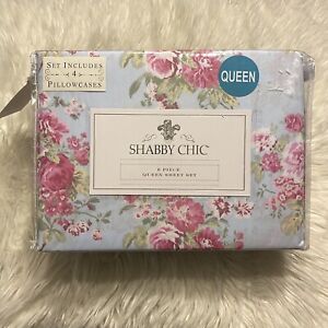 Rachel Ashwell Shabby Chic Sheet Set Queen Blue Pink Floral Farmhouse NEW