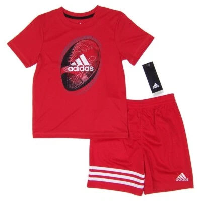 Adidas Niños Pequeños Talla 4 Lote de 2 Camisetas Climalite y Pantalones Cortos de Malla Nuevos con Etiquetas Rojo Foto 1 de 4