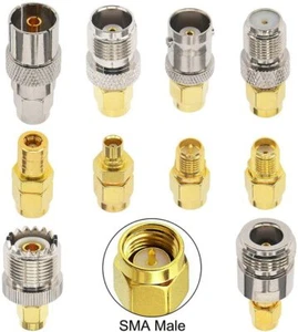 10pcs SMA Connector Kit SMA Male Plug to UHF N-Type TNC BNC MCX SMB TV Adapter - Picture 1 of 13