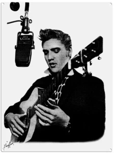 Elvis con micrófono. Retrato a lápiz de Chris Burns imán nevera 90 mm x 60 mm (og) - Imagen 1 de 1