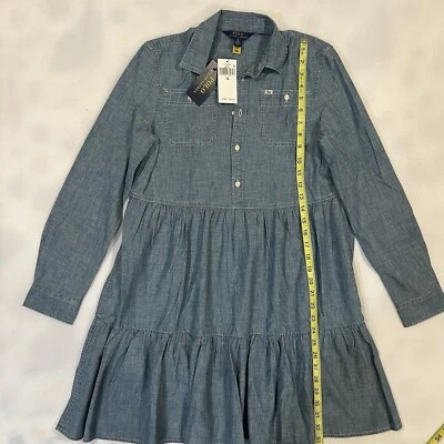 Polo Ralph Lauren Tiered Denim Dress Girls Size 16 Knee Length Long Sleeve NWT  - Image 1 of 4
