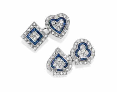 Gemelos retro de plata 925 con diseño de palos de cartas, diamantes, corazones y picas para hombre Foto 1 de 2