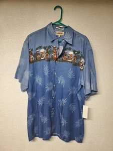 Shirt Men Vintage 90s Campia Moda, Beer Bottle Pattern Blue Hawaiian Size M New - Picture 1 of 4