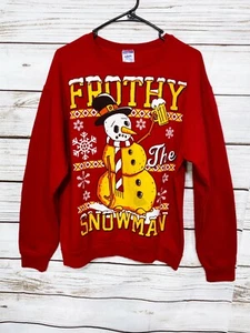 Jerzees Nublend Mens Frothy The Snowman Ugly Sweatshirt Size M Red Pullover - Picture 1 of 7