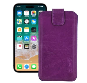 Case for IPHONE 16 Pro Bag Genuine Leather Protective Antique Purple+Silicone - Photo 1/10