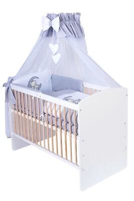 Babybett weiss-gelb mit 11tlg KomplettSet Bettwäsche Matratze Teddy Mond Grau - Bild 1 von 4